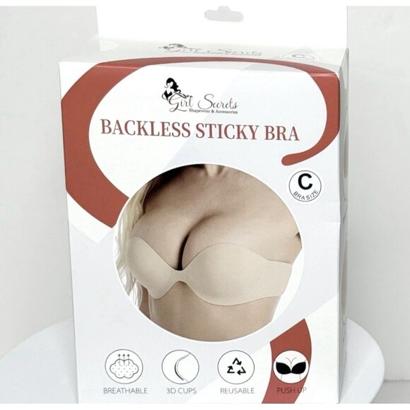Girl Secrets BLACK Backless Strapless Breathable Reusable Push Up 3D Sticky Bra - Picture 8 of 9